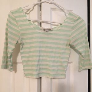 mint green and white stripped cropped top